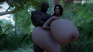 Big black cock gang bang in the jungle with 3D effect