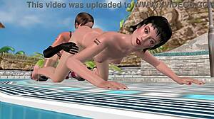 3D Animated Sex: Lesbian Girl Licking Ass in Wild Game Scene