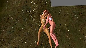 Shemale Tease on Beach with Tight Babe in Hot Outdoor Play