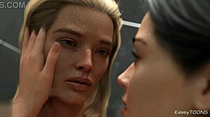 Lesbians get hot and heavy in the gym shower