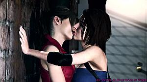 Yuri and Jill Valentine in a hot lesbian scene from Resident Evil