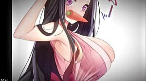 Nezuko and Ochako's big butts in hardcore anime sex scene