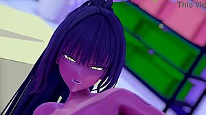 カリン在令人惊叹的3D卡通动漫场景中赤裸站立，大胆展示每个细节。她的存在令人着迷！