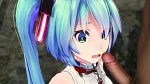 Hatsune Miku's first deepthroat experience with a monster cock