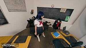 Ryuko's skirt pierced by monster cock