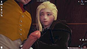 Blonde in white lingerie whips and screws in Honey Select 2 game