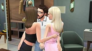 3D animation of a lucky guy with two hot models