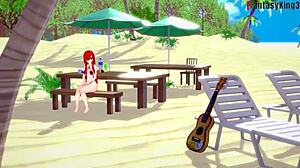 Fantasize with Ahegao in skimpy bikini on beach