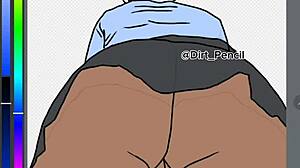 digital drawing of schoolgirl in uniform with upskirt view from behind