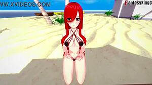 Fantasize with Ahegao in skimpy bikini on beach