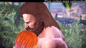 Beautiful woman with large breasts has sex with a man with a large penis in this adult cartoon