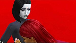 Beautiful Raven and Starfire from Titans in a hot threesome scene