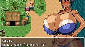 Tanned beauty Natsuki’s wet oiled massage on beach