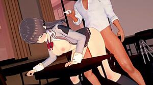 hey, yuki suou having fun doing homework with a classmate in anime style.