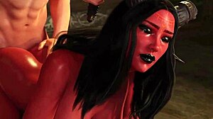 The hot lady is moaning from under the dick of a demon queen