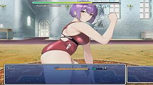 Female domination in a mixed wrestling anime style role play game