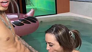 Inquilina Tricks Young Landlord into Poolside Fucking for Rent with Monster Cock Ride