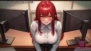 beautiful coworker with huge tits aims to make you cum. she's at your desk in ai porn.