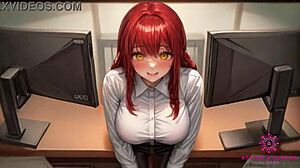 beautiful coworker with huge tits aims to make you cum. she's at your desk in ai porn.