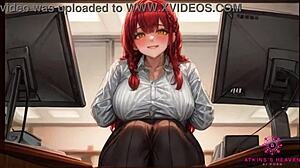 beautiful coworker with huge tits aims to make you cum. she's at your desk in ai porn.