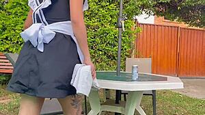 The chick of cleanliness is fucked in the garden