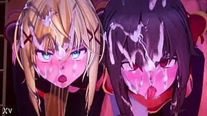 Yo, double team blowjob and anal in Konosuba hentai