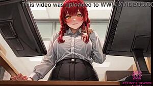 beautiful coworker with huge tits aims to make you cum. she's at your desk in ai porn.
