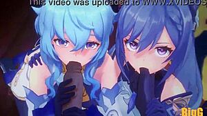 嘿，抓到甘雨和刻晴的狂野原神三人动画