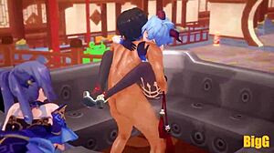 嘿，抓到甘雨和刻晴的狂野原神三人动画