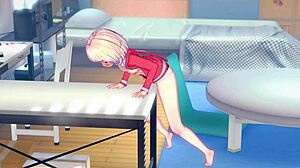 Hentai blonde girl masturbating alone in her room