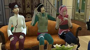 Hinata, Sakura, ino, and tenten fuck while exercising