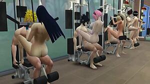 Hinata, Sakura, ino, and tenten fuck while exercising