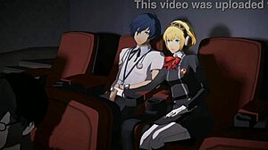 Aigis is pissing in the cinema hall, it's not allowed