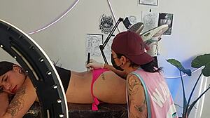 Tattoo session with fingering included by skilled artist