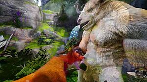 In the rain, Minotaur fucked furry foxy in yiff
