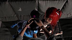 恶魔女孩和红发女郎在Bound by Lust动画中为你口交