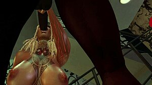 A black guy on the stairs of a second life fucked a blonde