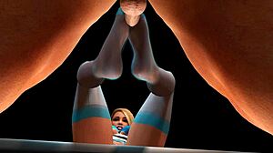 Wow, hot blonde in long socks gives an epic footjob!