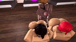 Two whores fucked by a huge dick in roblox