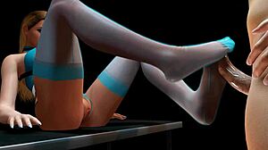 Wow, hot blonde in long socks gives an epic footjob!