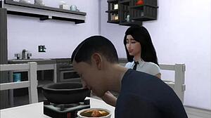 Padrastro Exploits Korean Stepdaughter in Kitchen Hardcore