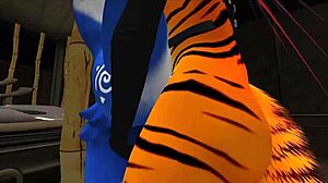 Blue vixen gets handled right in a wild animated scene