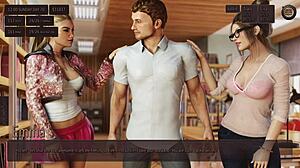 两名火辣大学生女孩在公共图书馆进行三人行