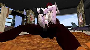 Black Man Fucks Redhead White Woman Hard on Rug in Second Life