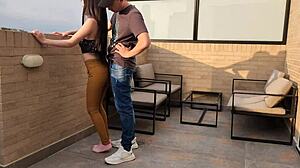 Petite Laura gets fucked hard on house balcony by study friend after asking. Big ass sissy action.