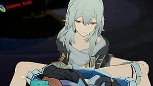 Honkai的Stelle和March 7th在3D Rule 34里番场景中热吻指交和舔阴。