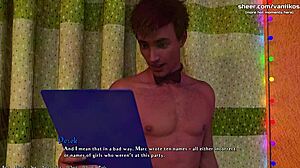 Busty mature milf stepmom takes hard anal from 18yo boy. He creampies her ass in Being a Dik episode 11 taboo hentai game part 99.