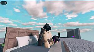 White slut takes big black cock fucking in Roblox