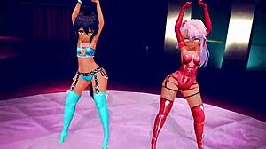 Chloe and Jahy Dancing Asian Black in Japanese Hentai Shake It