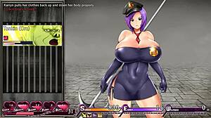 Karryn's Prison Hentai Game Ep 8 features huge tits warden seducing a monster orc in latex miniskirt
